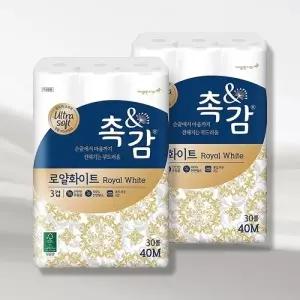 ( )깨끗한나라 촉앤감 로얄화이트화장지40m x 30롤 x 2팩