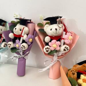 졸업꽃다발 귀여운 곰 크로셰 꽃 부케 결혼식 학생용 조화 장식 졸업 선물 파티