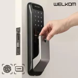 솔리티 웰콤 WP-530B 지문인식 무타공 디지털도어락 푸시풀 현관문 번호키 방화문 현관도어락