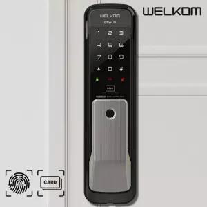 원스텝 지문인식도어락 솔리티 웰콤 WP-530B / 무타공 푸시풀 디지털도어락 현관문 번호키