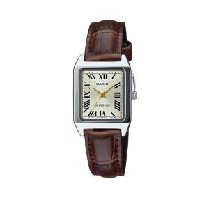 Casio 여성용 직사각 드레스 시계 골드 로마 가죽 LTPV007L9B 숫자 스트랩 다이얼