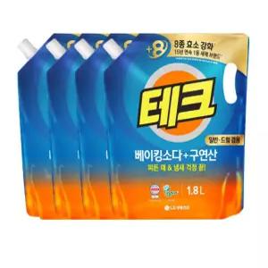 테크 베이킹소다 구연산 액체세제 일반 드럼 겸용 1.8L 4개