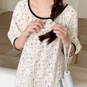 토끼 반팔 여름 시원한 원피스 잠옷 공주 학생 파자마