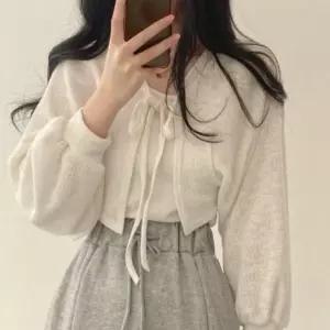 여성 볼레로 크롭 가디건 자외선 차단 나시 코디 아우터 여름아 리본 데일리룩