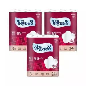 미래생활 잘풀리는집 퀼팅 3겹 광폭 무형광 화장지 (너비107mm) 30m, 24롤, 3팩