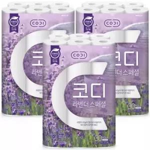 코디 친환경 3겹 라벤더 스페셜 화장지 30m 30롤 3개