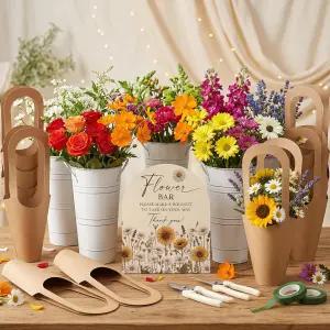 47피스 플라워 바 소품 키트 결혼식 웨딩 샤워 DIY 테이블 장식용 버킷 나무 간판 크라프트 종이 봉투