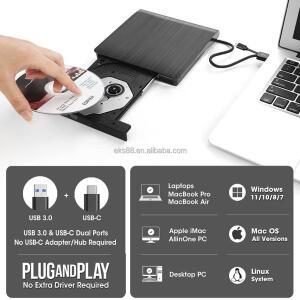 USB 3.0  C타입 외장 DVD/CD/ 버너/리더/라이터 드라이브 플레이어 광학 맥북 에어 13 2016 2020 넷북용
