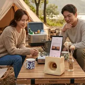 생활 우드스피커 이앤위즈 원홀 인테리어용 무전원 나무스피커 스피커 무전원스피커 스마트폰거치대 수앤서