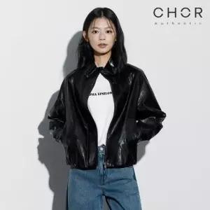 코어 어센틱 26FW 하이넥 FAUX 레더 블루종