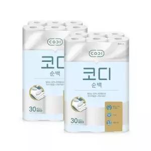 코디 천연펄프 3겹 순백 30m x 30롤 2개