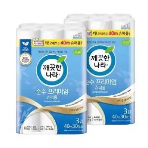 [하프클럽/셀러허브]깨끗한나라 순수 프리미엄 슈퍼롱 40m x 30롤 x 2팩.