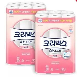 [하프클럽/셀러허브]크리넥스 순수소프트 메가롤 40m x 30롤 x 2