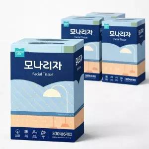 [하프클럽/셀러허브]모나리자 미용티슈 300매 6입 4개 총24개 각티슈