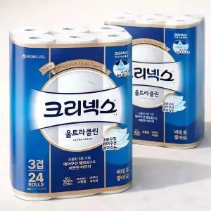 [하프클럽/셀러허브]크리넥스 3겹 울트라클린 25M 24롤 2팩 화장지 휴지