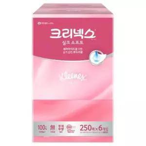 [하프클럽/셀러허브]크리넥스 곽티슈 미용티슈 실크소프트 250매 x6개