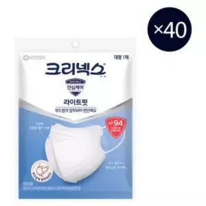 크리넥스 KF94 라이트핏 새부리형 국내생산 마스크 화이트 대형 1P X 40개