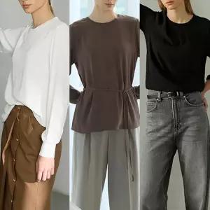 레아노아 26FW 타임리스 니팅 블럭 실키 플루이드 블라우스 3종 DM263F0301BL