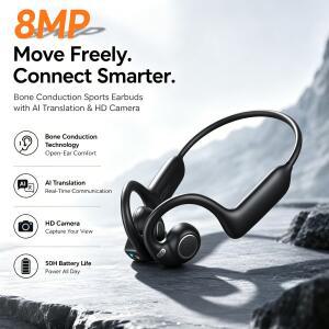 골전도 블루투스 이어폰 8MP HD 카메라 무선 이어버드 AI 어시스턴트 번역 객체 인식 헤드폰 E12