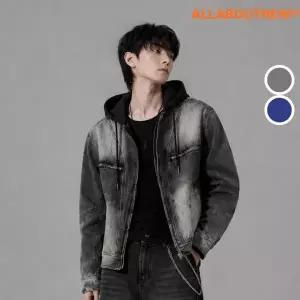 [롯데백화점]올어바웃뉴 26FW 남성 데님 시와 워싱후드 탈착 라이더자켓 ANA3UJ06A