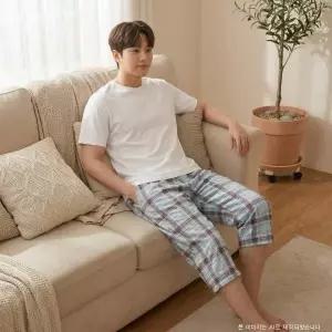 [롯데백화점]비비안 선염 체크 프린트 남자 홈웨어 7부 바지 -BS(EZ2972B)