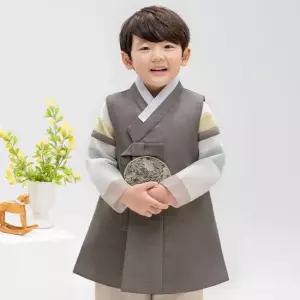 금동이한복 AM217 남잿빛색동 남아한복