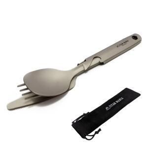 TITAN MANIA Cutlery Set, Titanium Spoon, Fork, Knife, Lightweight, Durable, Compact, Cookware, Camping, Solo Outdoor Equipment, Camping Supplies, Storage Bag Included 수납 가방 포함, 가볍고 견고함,