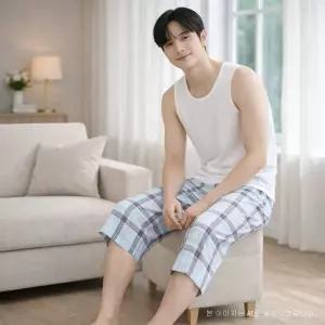 [롯데백화점]비비안 유니크 파스텔 무드 체크 프린트 면 혼방 남성 홈웨어 하의 EZ2972B