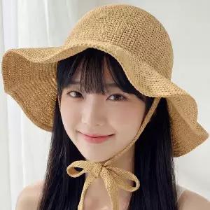 여성 리본끈 와이어 보닛햇 여자 여름 넓은챙 밀집 모자 라탄 스타일 보넷 벙거지 썬캡 사이즈 조절 스트랩