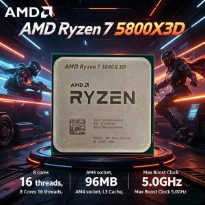 AMD Ryzen 7 5800X3D 고성능 게이밍 CPU 8코어 16스레드 5.0GHz 부스트 96MB 대용량 캐시 105W DDR4 데스크