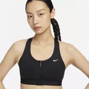 [매장정품] 나이키 스우시 프런트 지퍼 미디엄 서포트 패드 스포츠 브라 W -