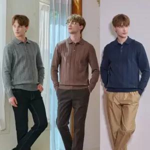 워모 남성 케이블 카라 니트 3종