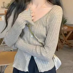 여자 여름 브이넥 얇은 소재 긴팔 골지 가디건 여자가디건 간절기가디건 크롭가디건 브이넥가디건 봄가디건