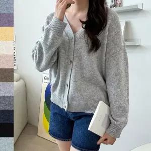 여성 간절기 데일리 아이템 캐시울 기본 가디건 여자 니트 브이넥가디건 루즈핏가디건 봄가디건 꽈베기