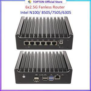 솔리드 팬리스 방화벽 미니 소형 PC 인텔 N100 펜티엄 골드 8505 6305 6x2.5G LAN DDR5/DDR4 NVMe/SATA Pro