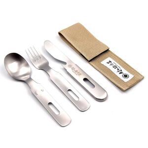 츠바메산조 제작 마을 대장장이 스테인리스 캠핑 식기 세트 케이스 포함 MK-7663 스푼 포크 나이프를 한 개에 겹쳐 보관 가능!