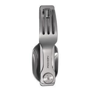 Roxon 2-in-1 접이식 커틀러리 세트 숟가락 포크 경량 컴팩트 식기 조리기구 아웃도어 캠핑 | 딱 분리되고 접을 수 있는 3in1 설계! 가볍고 견고하며 녹에 강한 스테인리스 소재, 수납 가방 포함, 솔로 캠핑, 등산,