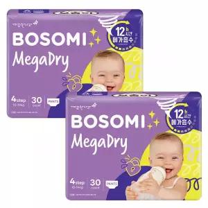 보솜이 메가드라이 팬티형 기저귀 흡수 대형 30개입 2팩 GST
