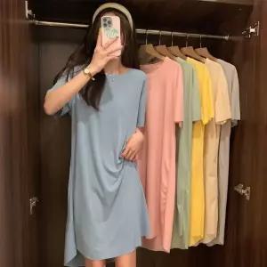 여름 여성 임부 반팔 시원한 롱원피스 스킨 데일리 플리 여름잠옷