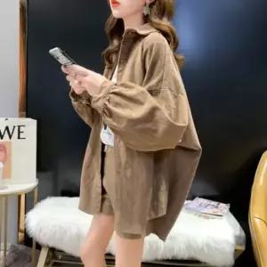 친절한탄씨 남방 블라우스 루즈핏 셔츠 여성 코듀로이 긴팔 골덴 아우터 여성셔츠 루즈핏블라우스