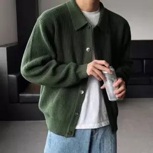 옷자락 남자 간절기 하찌 골지 심플 빅사이즈 카라넥 가디건 미니멀