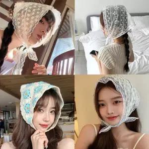 [옷자락]미니멀 여자 봄 여름 휴양지 레이스 플라워 헤어 스카프 헤어핀