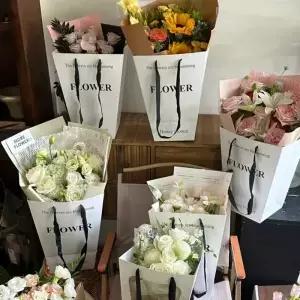 5개/10개입 흰색 카드지 사다리꼴 꽃다발 포장 우아한 웨딩 발렌타인데이 졸업 기념품 가방 (장미용)
