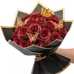 10개/세트 레드 글리터 장미 꽃다발 DIY 선물 발렌타인데이 날 홈 웨딩 장식용 조화