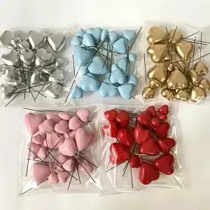 20pcs 3D 하트 모양 케이크 토퍼 믹스 사이즈 골드 실버 핑크 러브 볼 발렌타인 데이 컵케익 플래그 웨딩