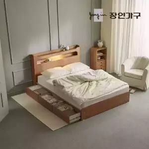 장인가구 메이비 LED 직선헤드 수납 침대프레임 킹 K (높이230)