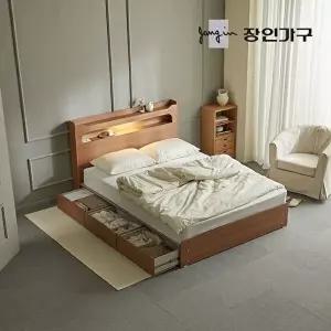 [장인가구]메이비 LED 직선헤드 수납 침대프레임 킹 K (높이230)