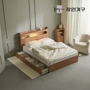 장인가구 무료배송) 메이비 LED 직선헤드 수납 침대프레임 K +포켓폼매트 높이230)