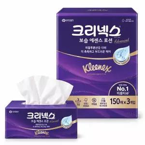 크리넥스 3겹 보습 에센스 로션 티슈 150매x3개입 1팩