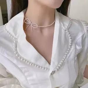 목걸이 진주 진주리본초커 리본 청담동스타일 진주초커 초커 리본초커